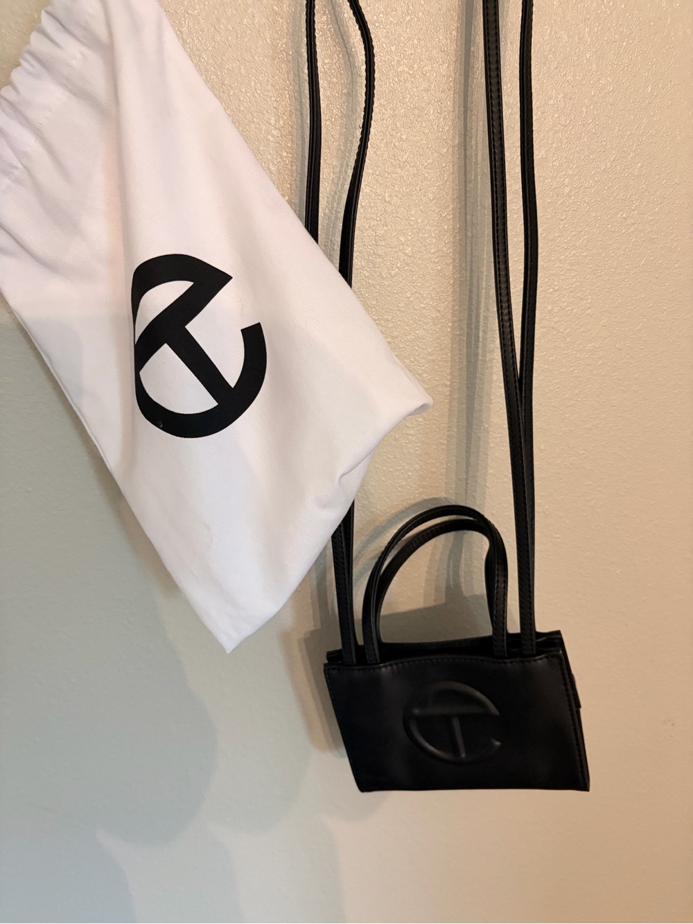 Telfar Black Mini Tote Crossbody with Embossed Logo